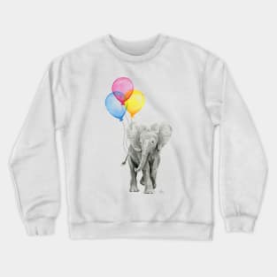 Baby Elephant Watercolor with Balloons Crewneck Sweatshirt